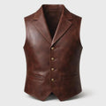 Handmade Men's Brown Real Leather Vest Classic Formal Vintage Style Slim Fit Vest
