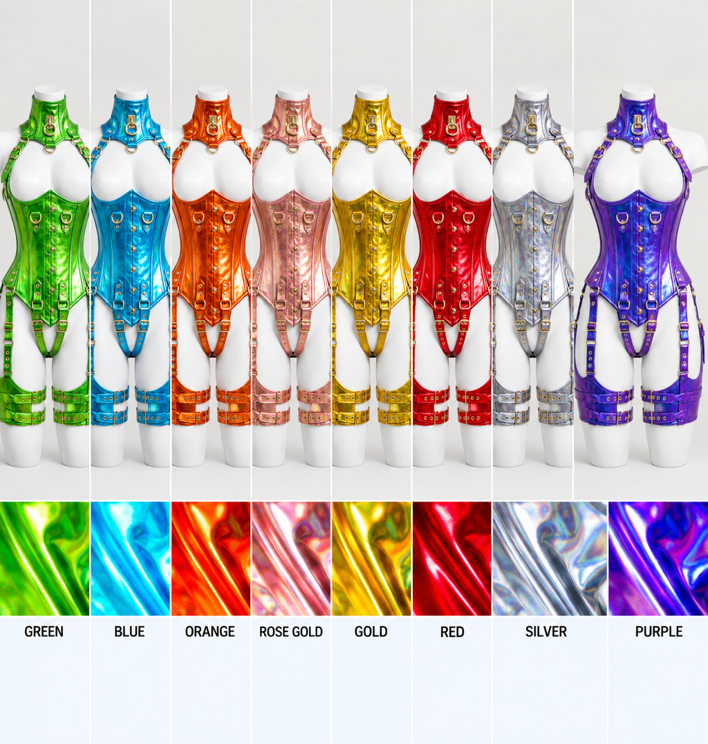 Women’s HOLOGRAPHIC PVC Leather UnderBust Corset Set