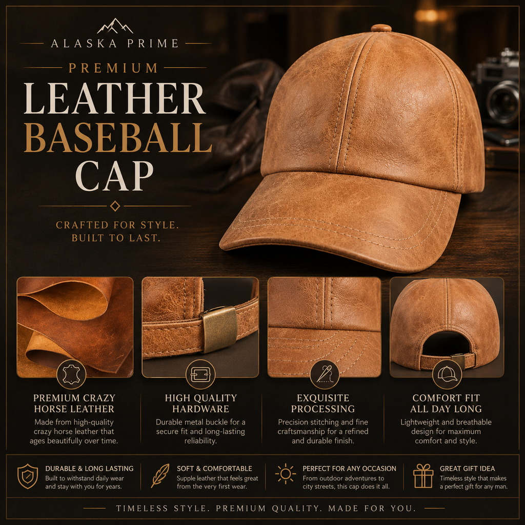 Unisex Leather Baseball Cap Distressed Biker Hat Adjustable Sports Casual Strap