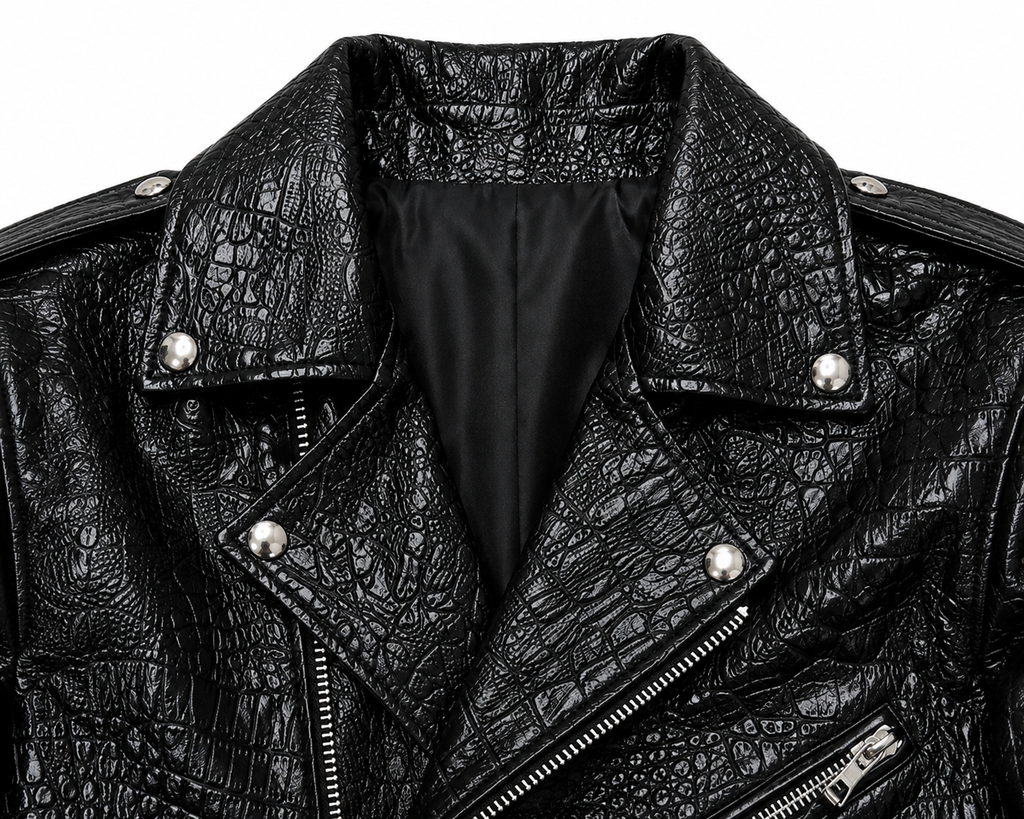 Mens Primium Leather Jacket Crocodile / Biker / Outerwear Jacket