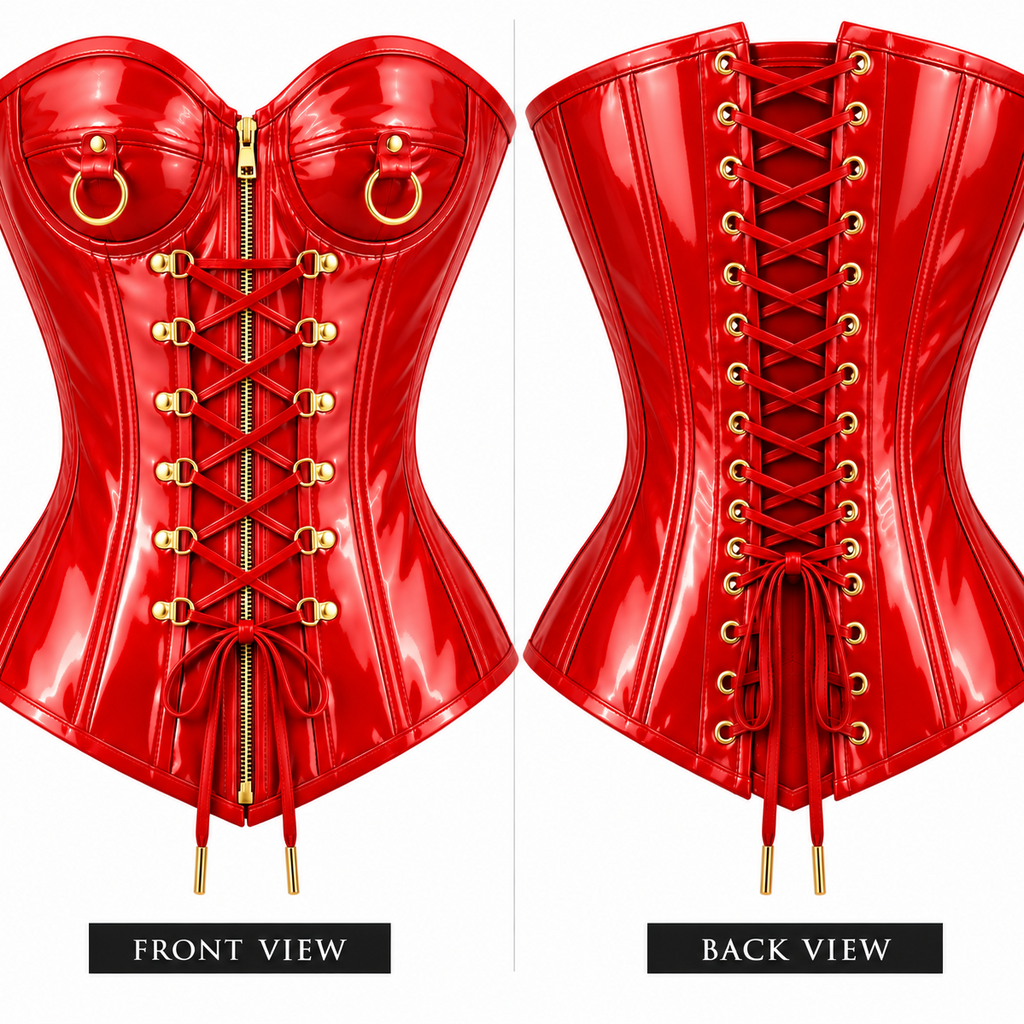PVC- Leather Corset – Zip & Laces Waist Shaper