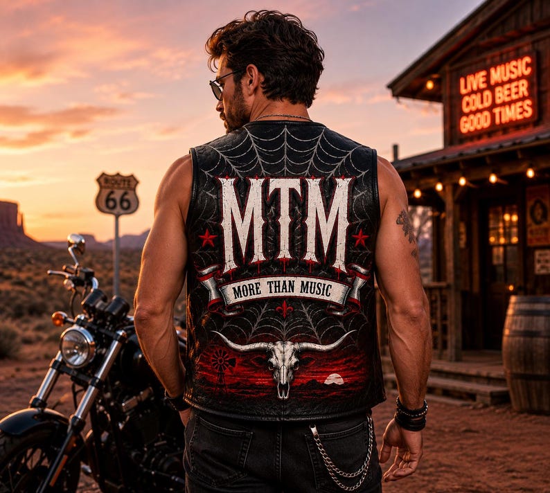 Men's Genuine Leather Biker Vest Black Western Digital Print Motorcycle Vest