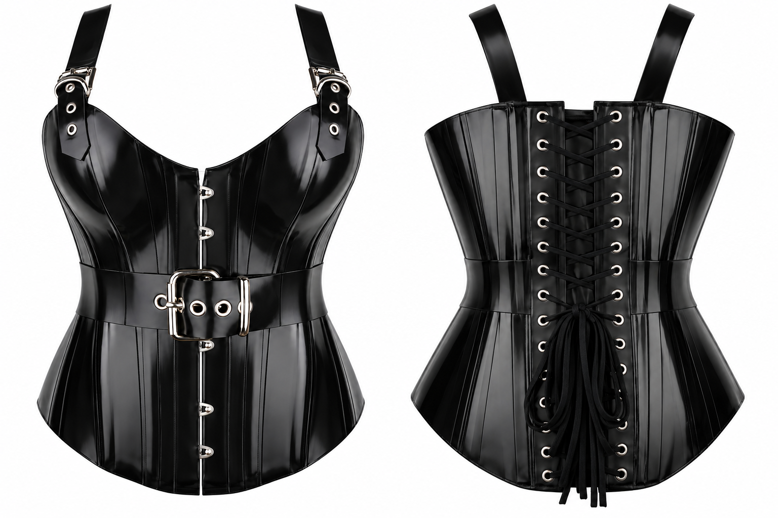 PVC Leather Corset – Front Hooks OverBust Waist Shaper