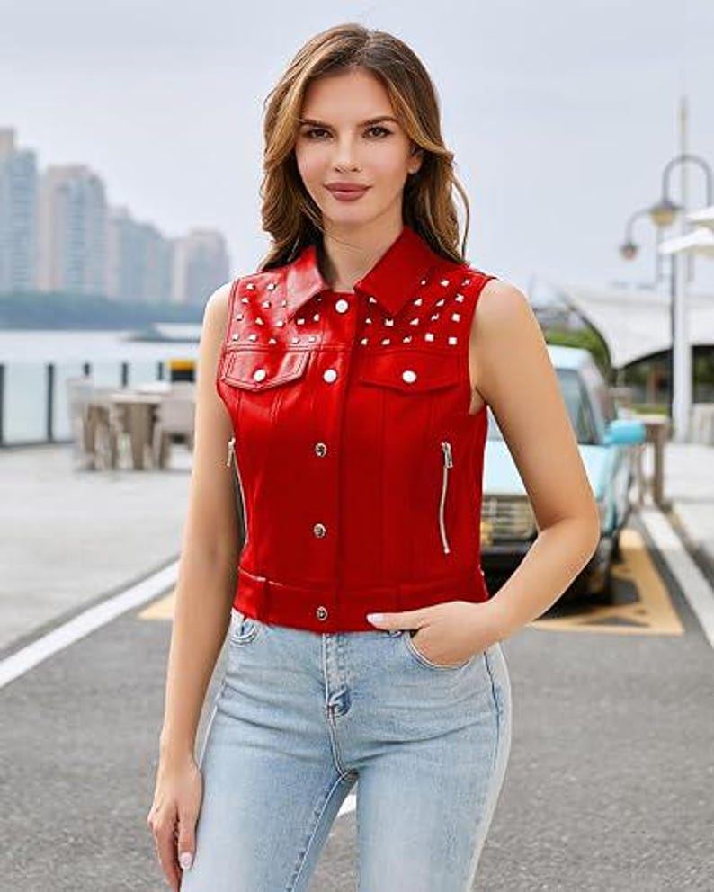 Handmade Women’s  Leather Vest Slim Fit