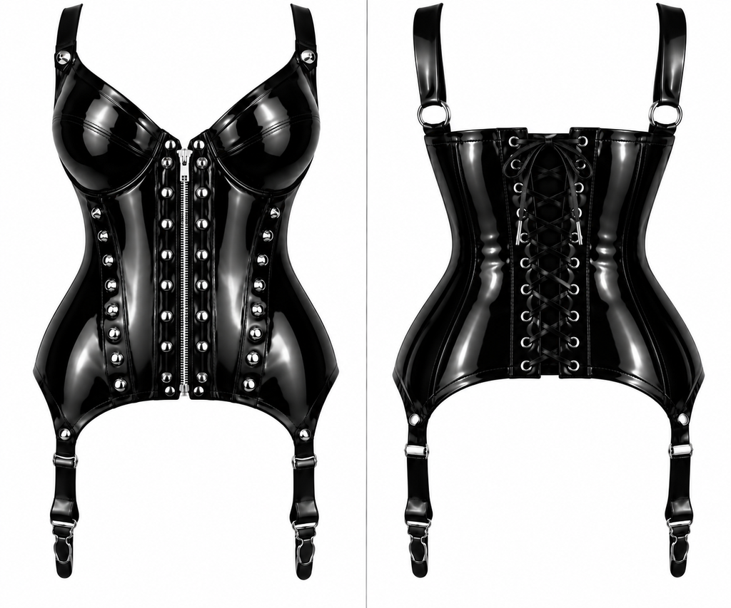 PVC Gloss OverBust Corset Harness Bodysuit Gothic Buckle Bustier Steampunk Fetish