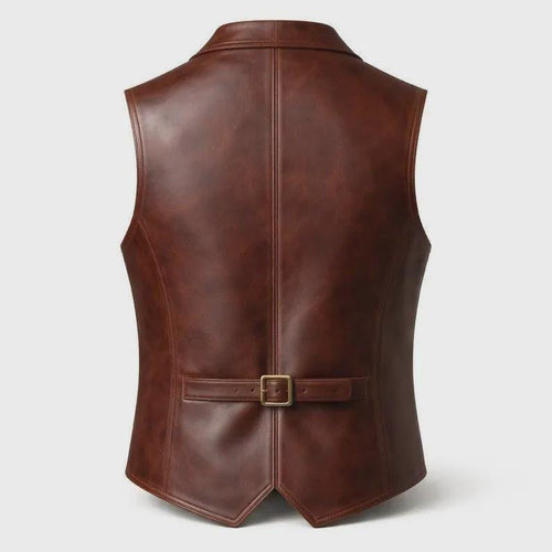 Handmade Men's Brown Real Leather Vest Classic Formal Vintage Style Slim Fit Vest