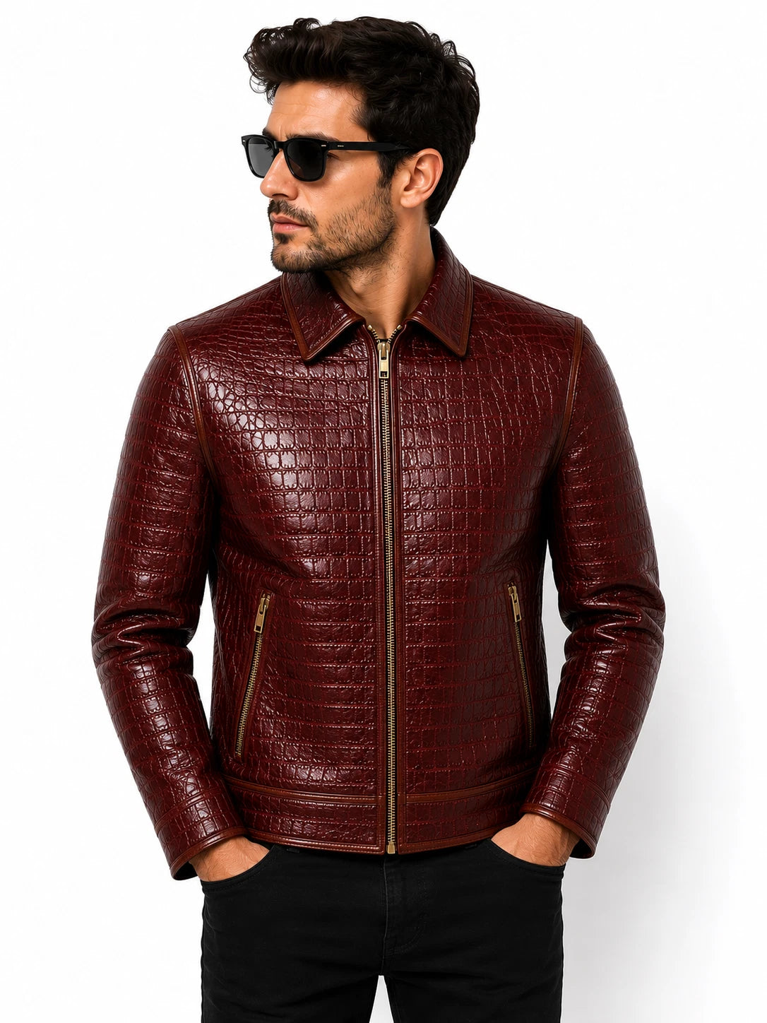 Mens Primium Leather Jacket Crocodile / Biker / Outerwear Jacket