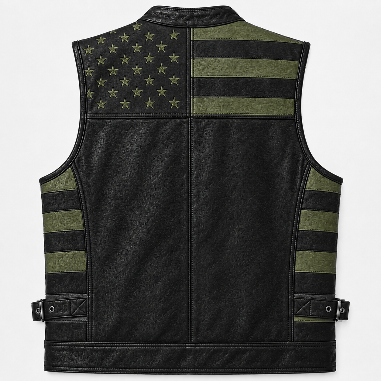 Men's Genuine Leather USA Flag Vest Motorcycle Biker Sleeveless Riding Vest