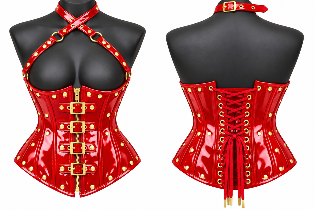 PVC Leather Corset – Front Zip UnderBust Waist Shaper