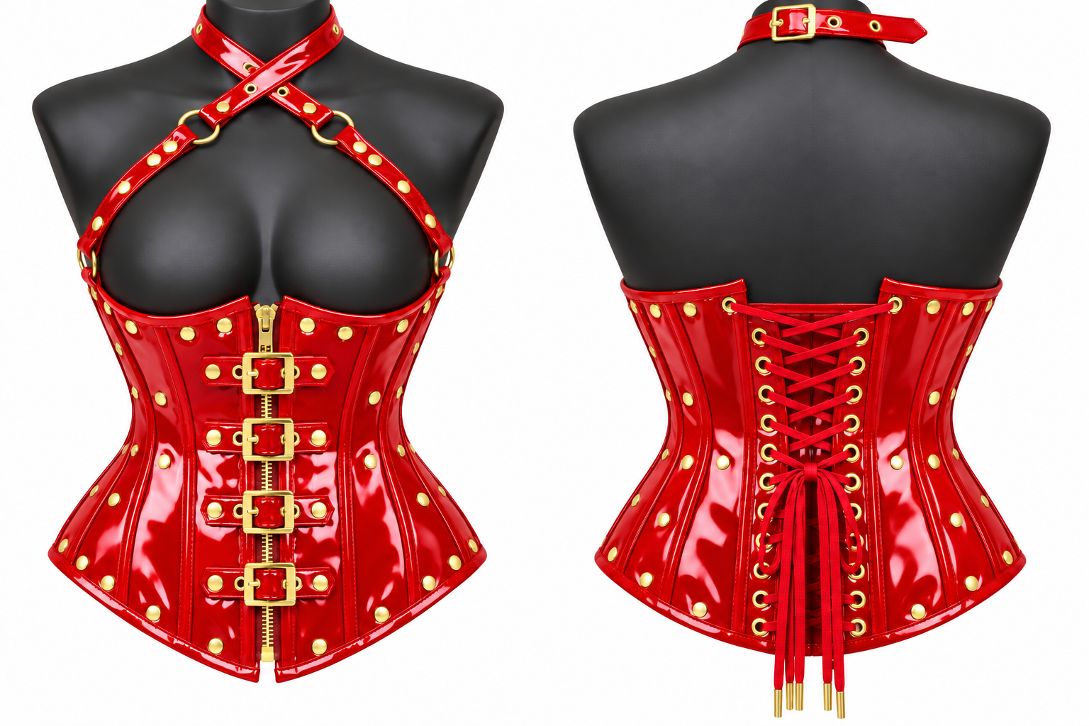 PVC Leather Corset – Front Zip UnderBust Waist Shaper
