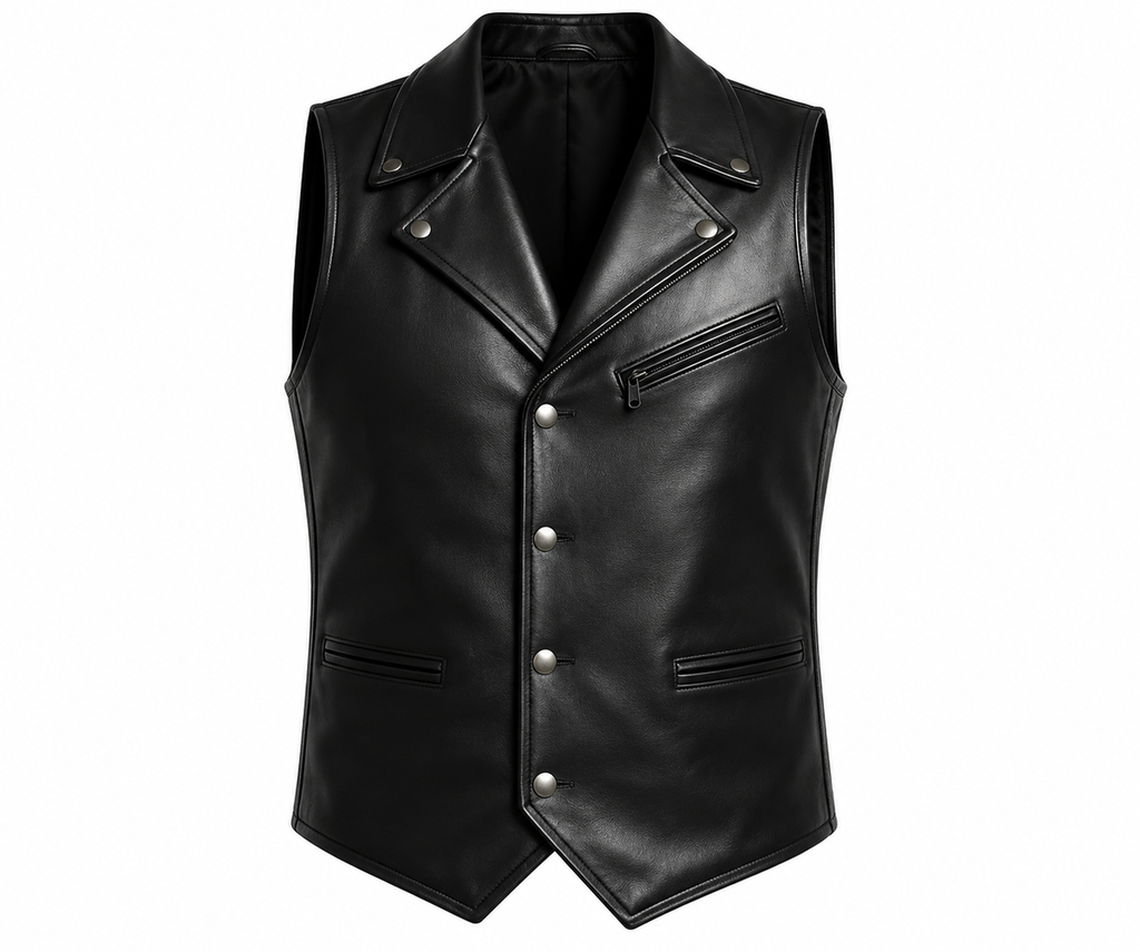 Men's Black Genuine Leather Biker Vest