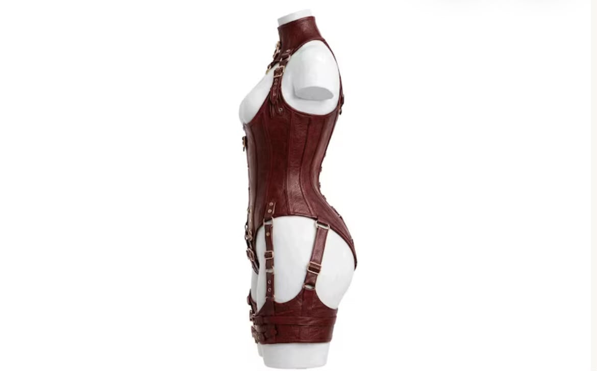 Women’s Leather Corset Harness Bodysuit Gothic Buckle Bustier Steampunk Fetish