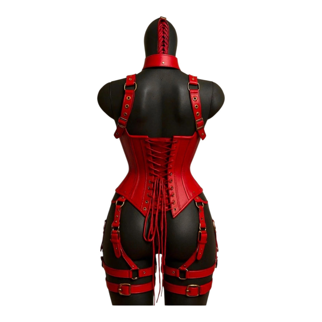 Women’s Leather Corset Harness Bodysuit Gothic Buckle Bustier Steampunk Fetish