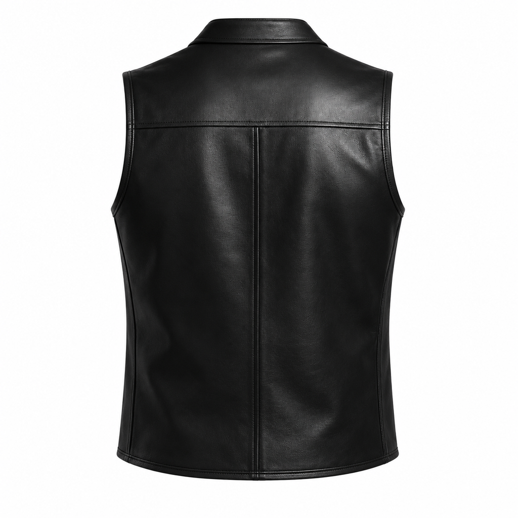 Men's Black Genuine Leather Biker Vest