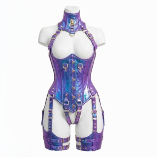 Women’s HOLOGRAPHIC PU Leather Corset Set