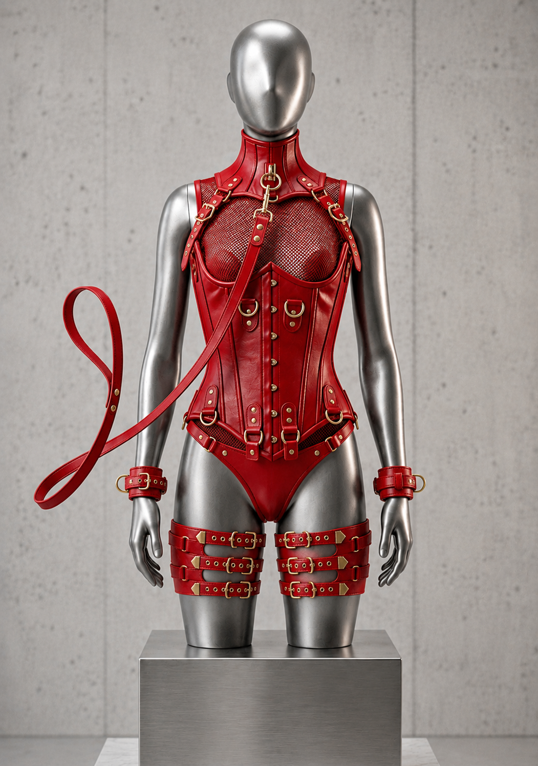 Women’s Leather Corset Harness Bodysuit Gothic Buckle Bustier Steampunk Fetish (With Leash & Handcuffs)