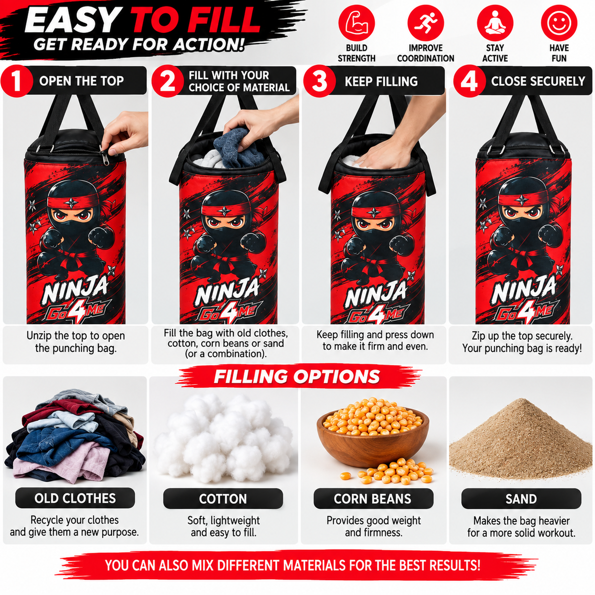 Go4Me - Kids Punching Bag Set of 4 - NINJA FLY