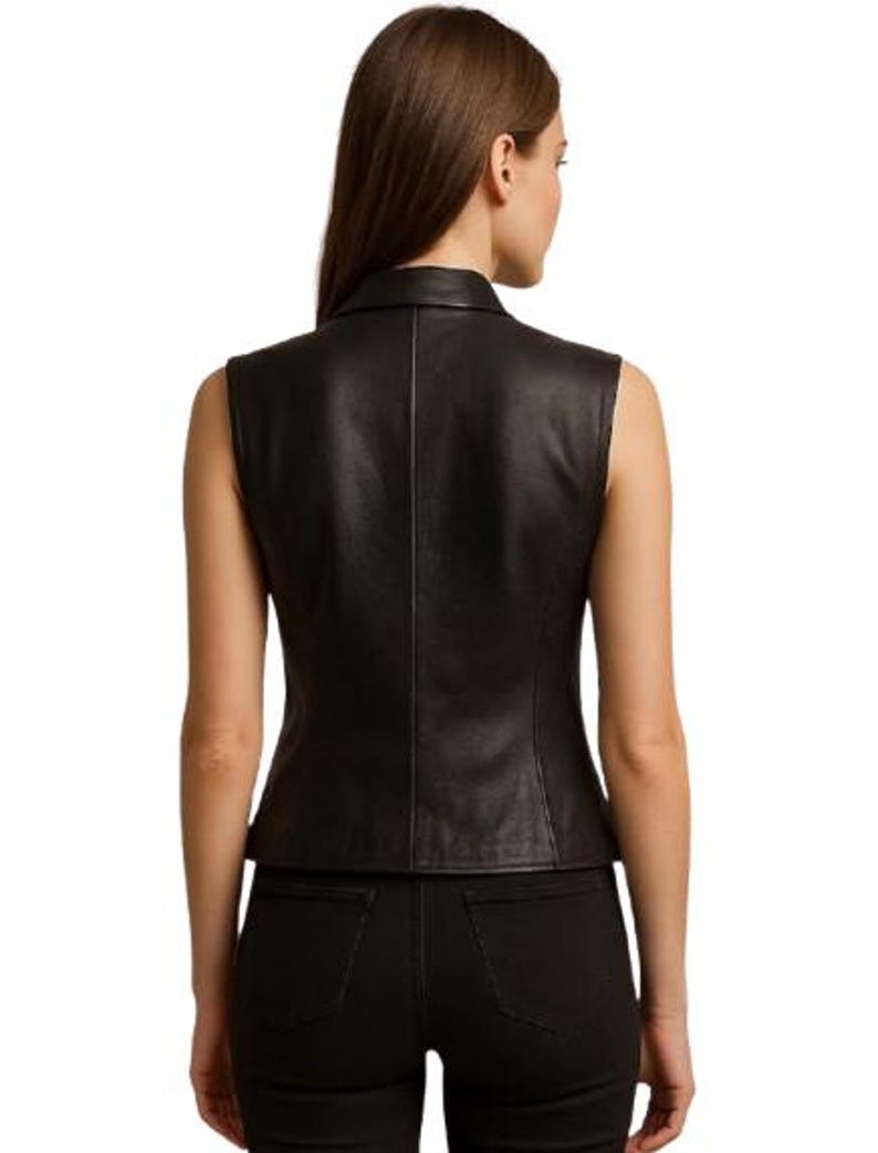 Women's Black Real Leather Biker Vest Slim Fit