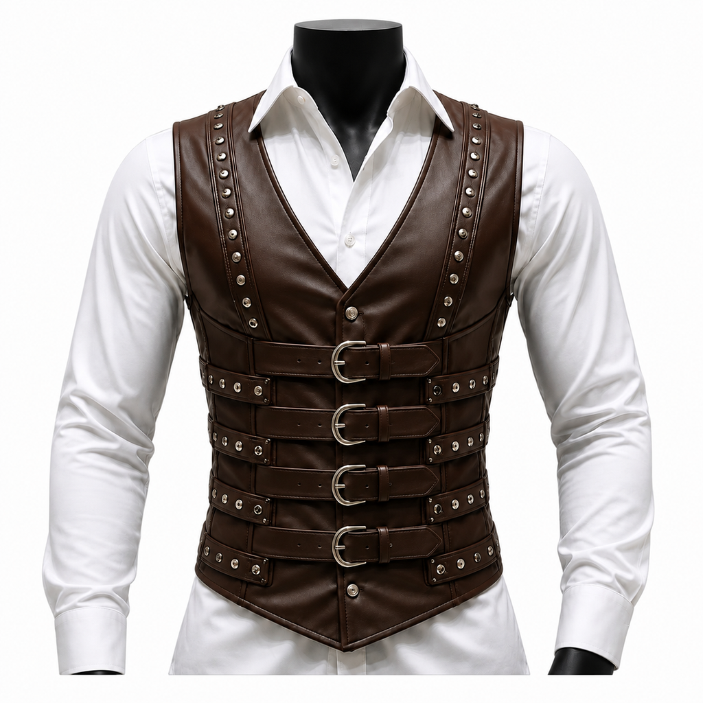 Mens Corset Vest Real Leather Steel Boned Steampunk Gothic Business VEST USA