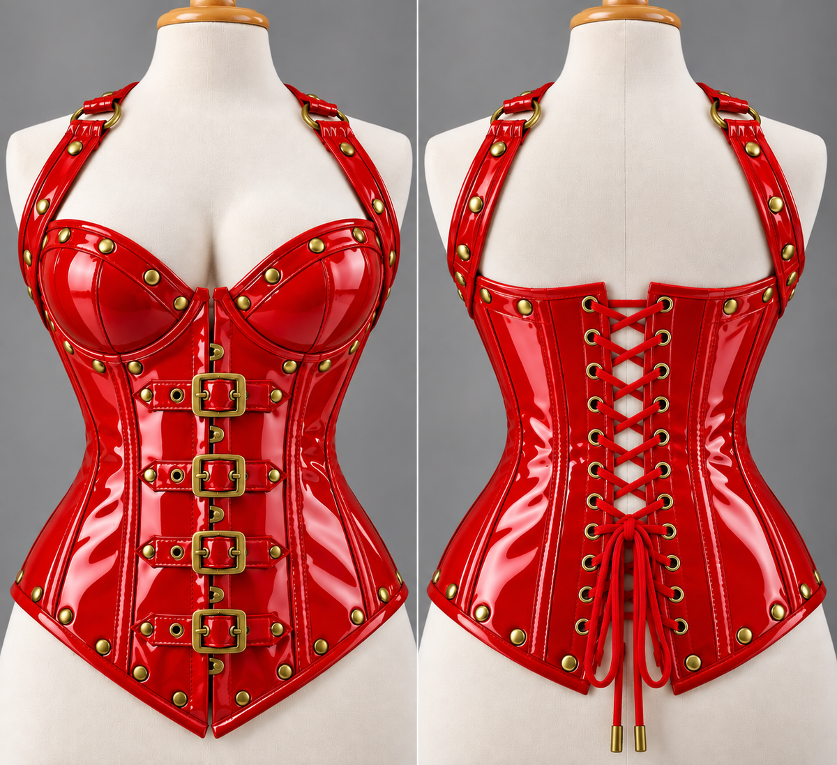 PVC Leather Corset – Front Hooks OverBust Waist Shaper