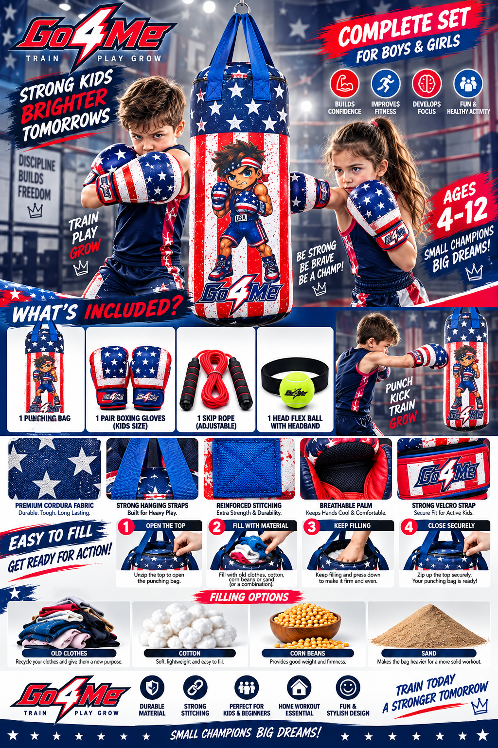 Go4Me - Kids Punching Bag Set of 4 - USA FLAG