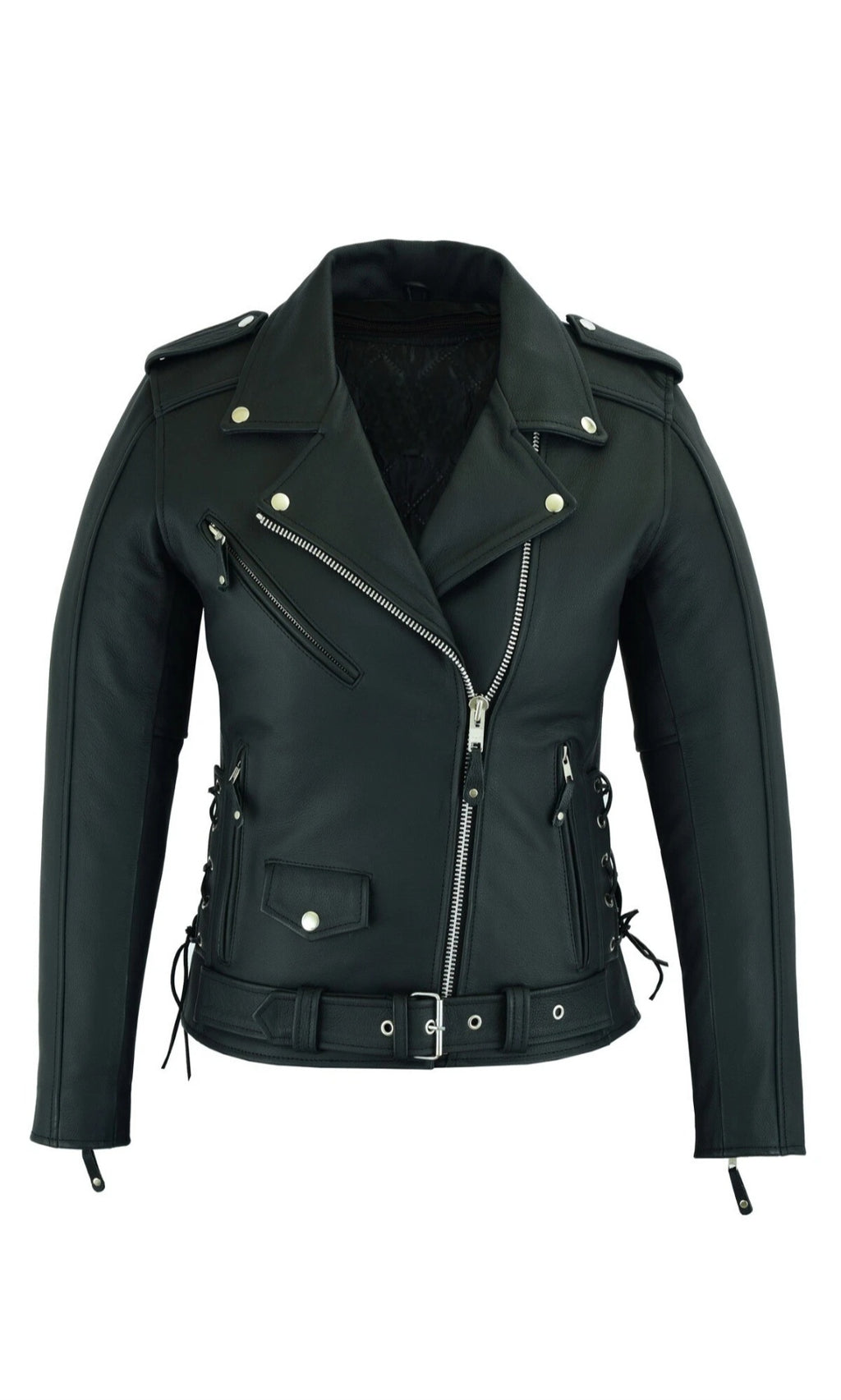 Women's Motorcycle Premium Cow Hide Thick Leather Jacket Zip Out Liner-USA