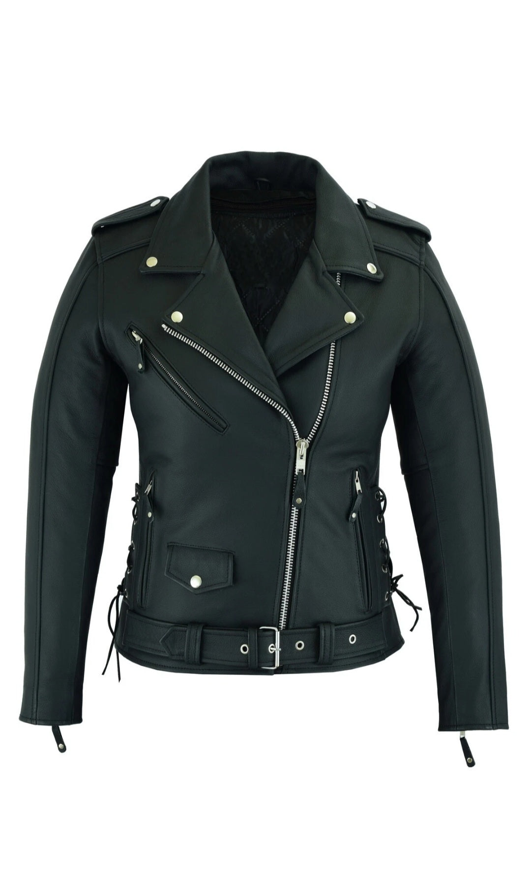 Women's Motorcycle Premium Cow Hide Thick Leather Jacket Zip Out Liner-USA