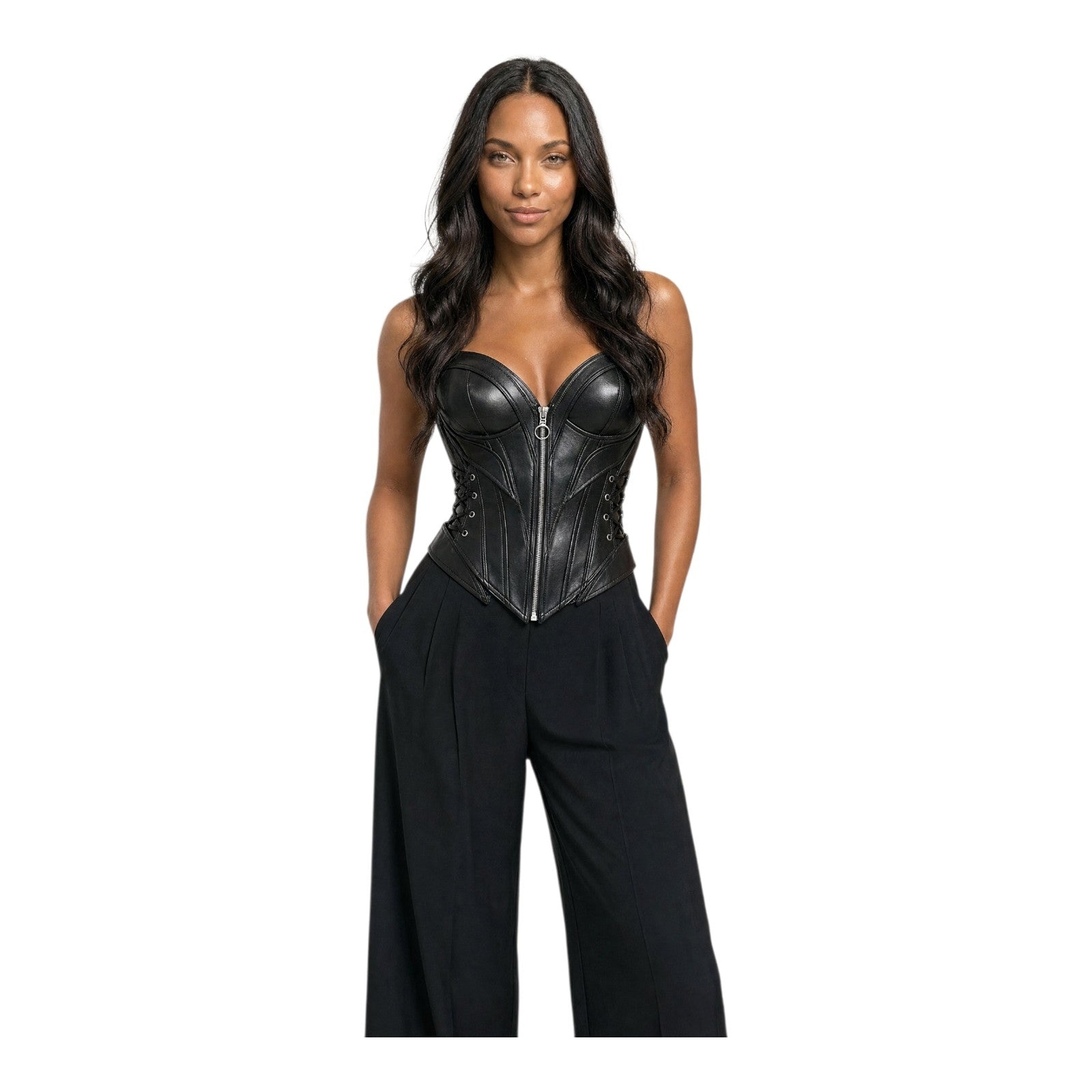 Leather Corset – Front Zip & Lace Back Waist Shaper-USA Pattern