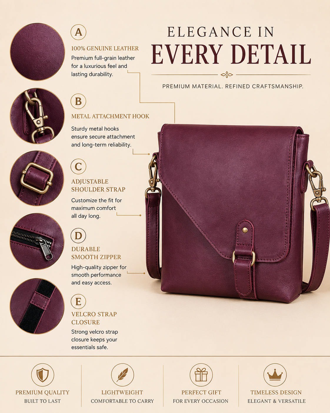 Genuine Leather Crossbody Bag Unisex Shoulder Sling Travel Messenger Purse