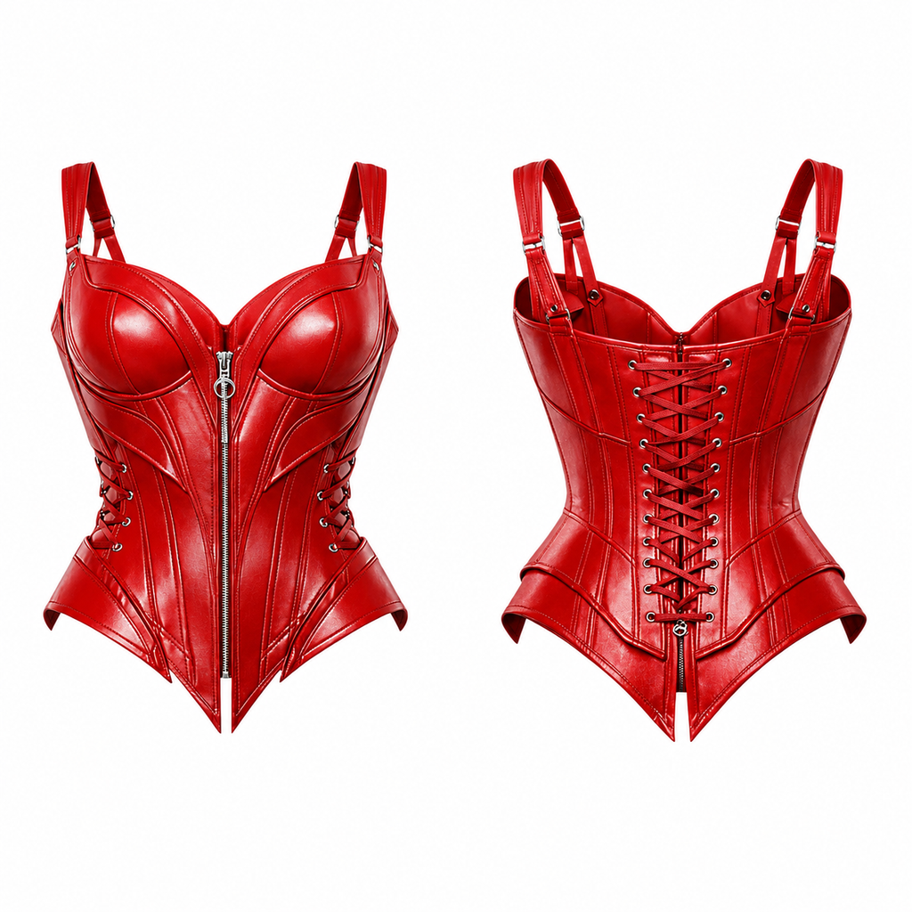 Leather Corset – Front Zip & Lace Back Waist Shaper-USA Pattern