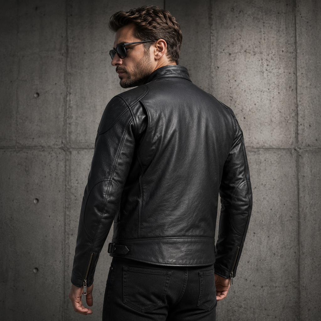 Mens Cafe Racer Leather Jacket Vintage Padded Shoulder Biker Outerwear Jacket (Copy)