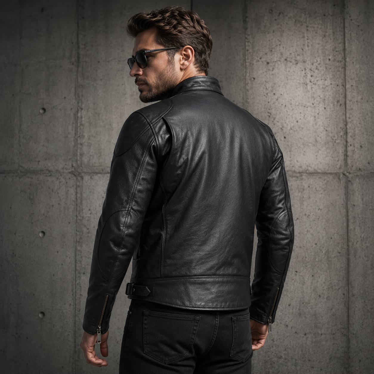 Mens Cafe Racer Leather Jacket Vintage Padded Shoulder Biker Outerwear Jacket (Copy)