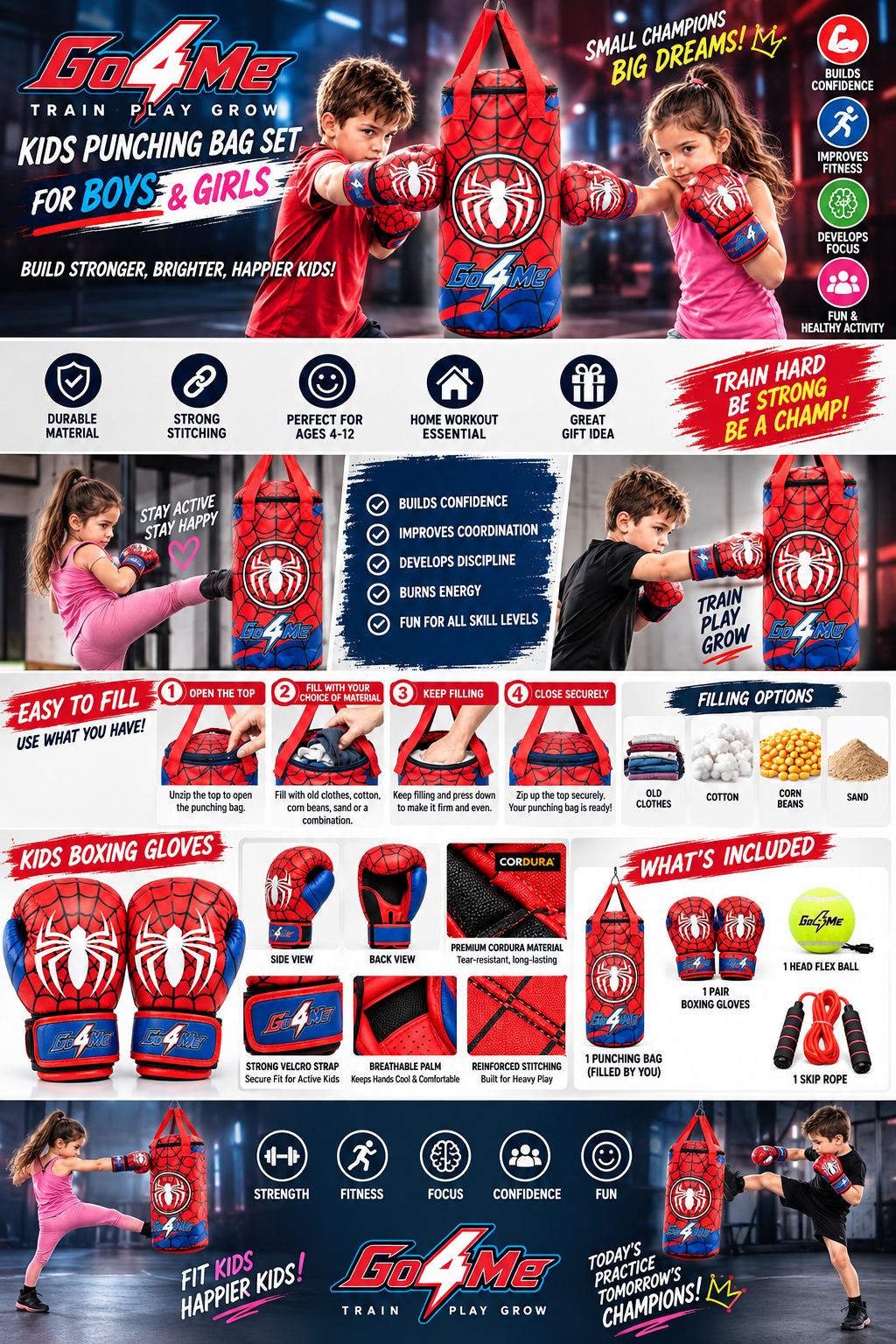 Go4Me - Kids Punching Bag Set of 4 - SPIDER ROCK
