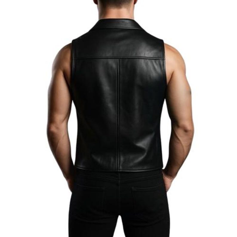 Men's Black Genuine Leather Biker Vest