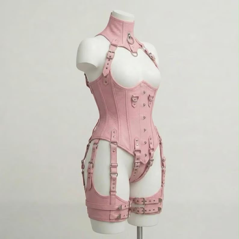 Women’s Leather Corset Harness Bodysuit Gothic Buckle Bustier Steampunk Fetish