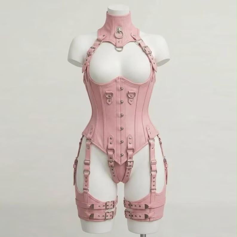 Women’s Leather Corset Harness Bodysuit Gothic Buckle Bustier Steampunk Fetish