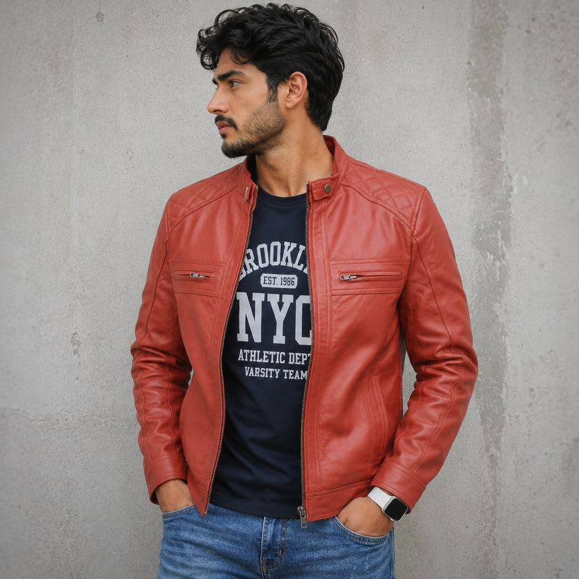 Mens Primium Leather Jacket - Tan Leather Jacket
