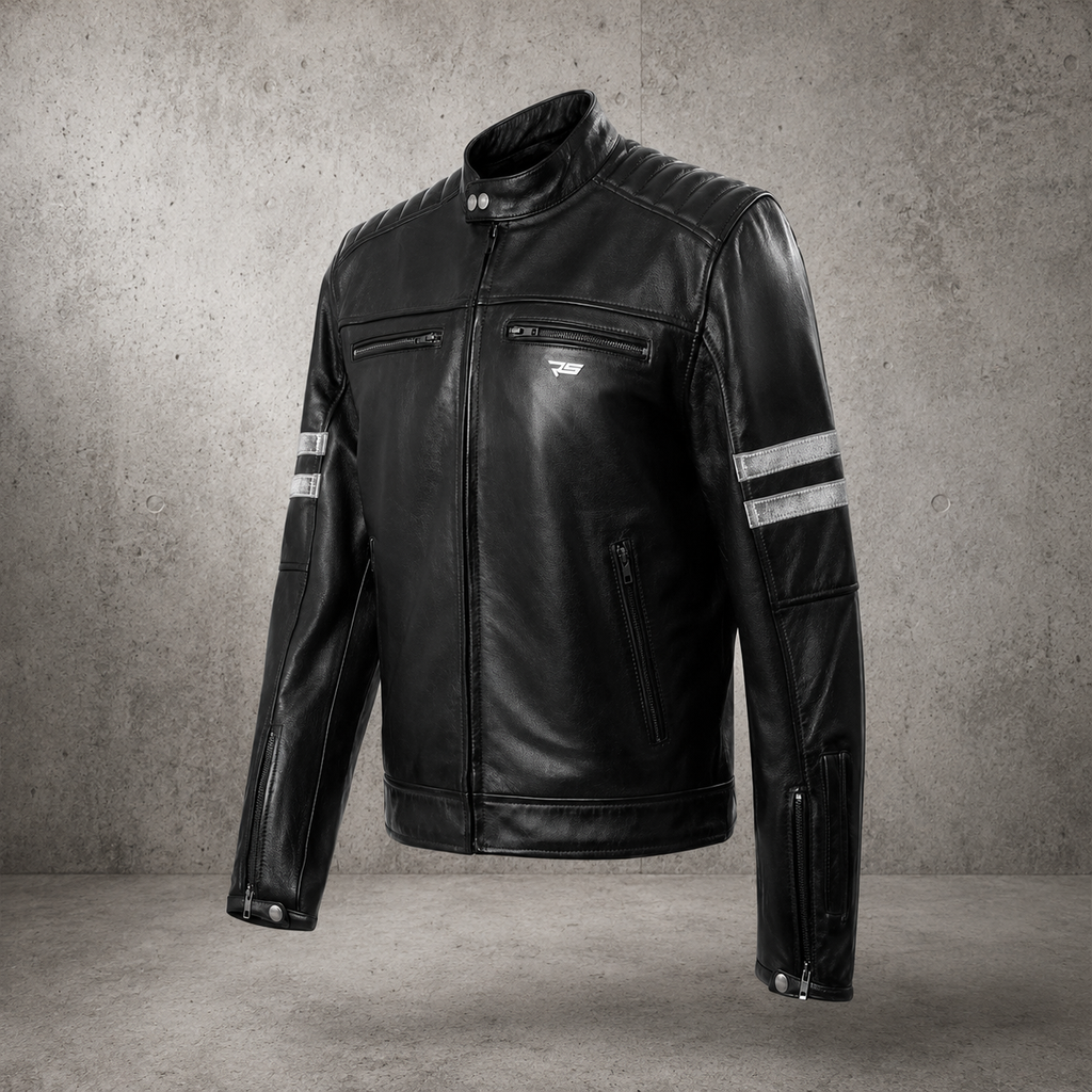 Leather Motorcycle Jacket Cowhide Cafe Racer Riding Padded Armor Jacket