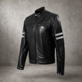Leather Motorcycle Jacket Cowhide Cafe Racer Riding Padded Armor Jacket
