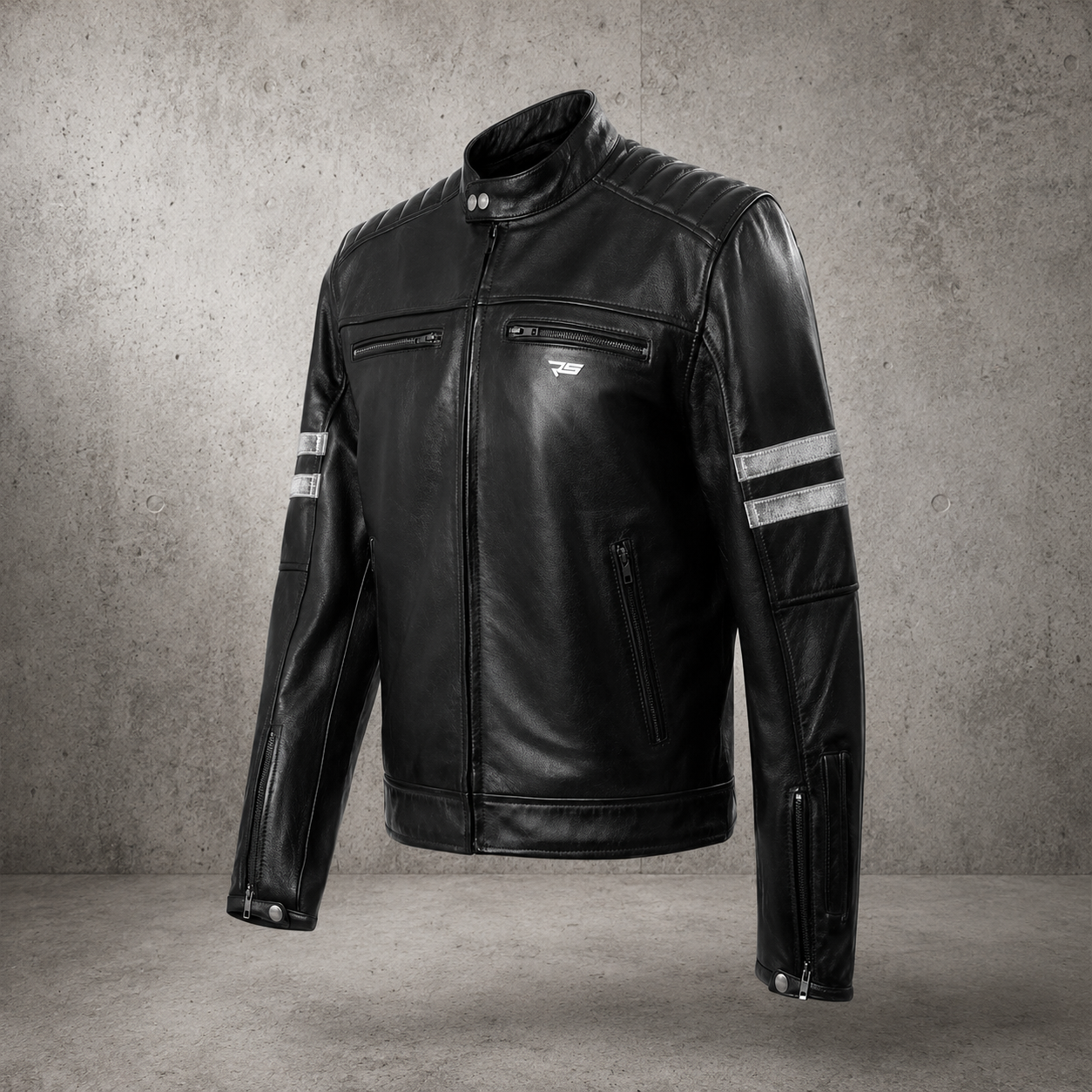 Leather Motorcycle Jacket Cowhide Cafe Racer Riding Padded Armor Jacket