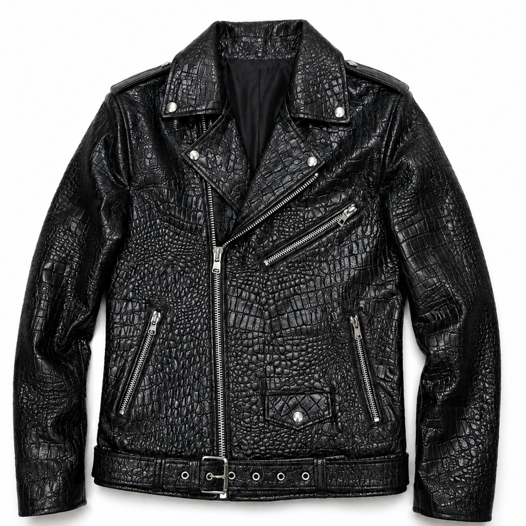 Mens Primium Leather Jacket Crocodile / Biker / Outerwear Jacket