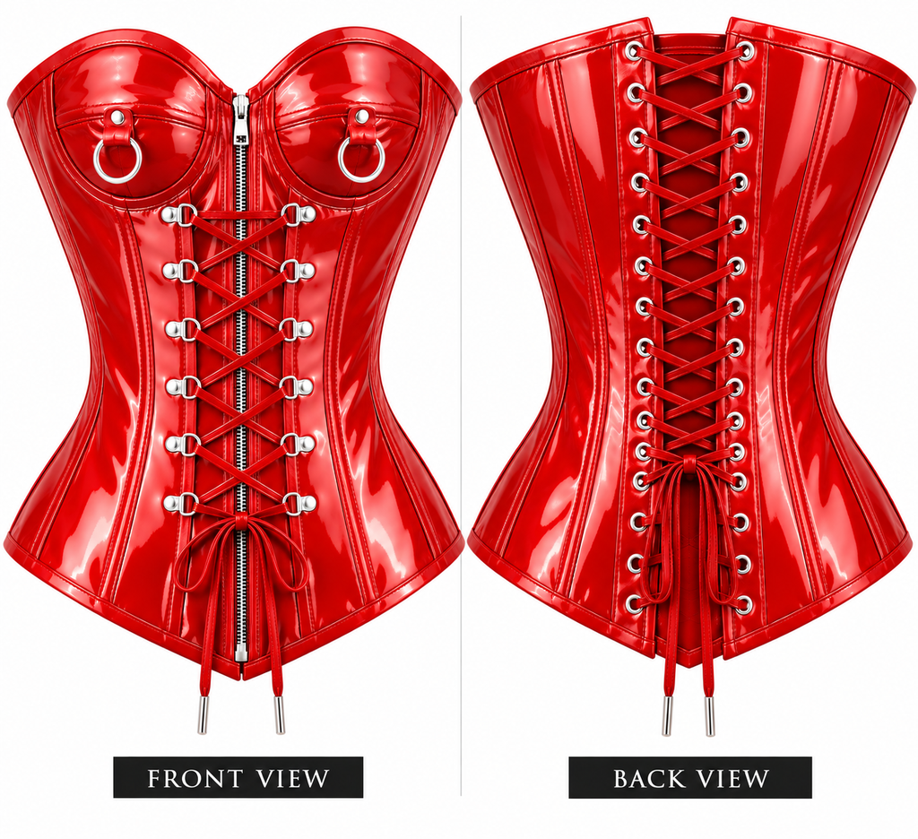 PVC- Leather Corset – Zip & Laces Waist Shaper