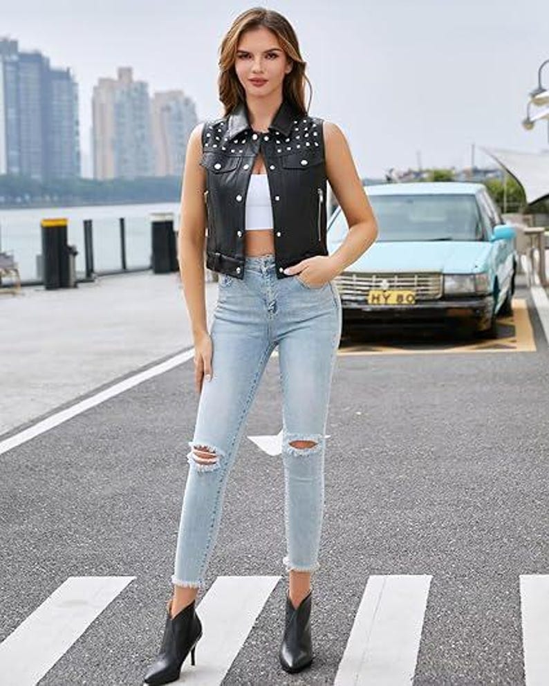 Handmade Women’s  Leather Vest Slim Fit