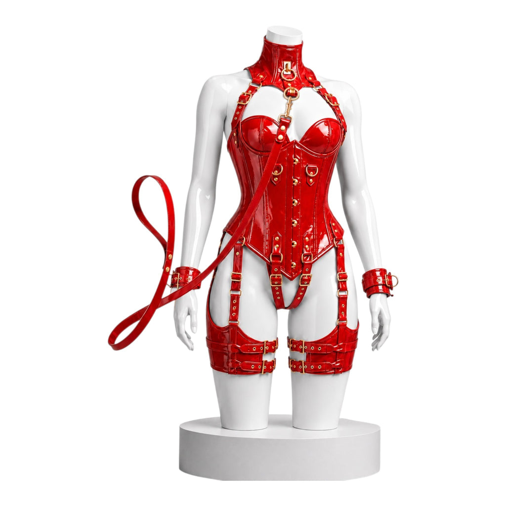 PVC Gloss OverBust Corset (With Handcuffs & Leash)