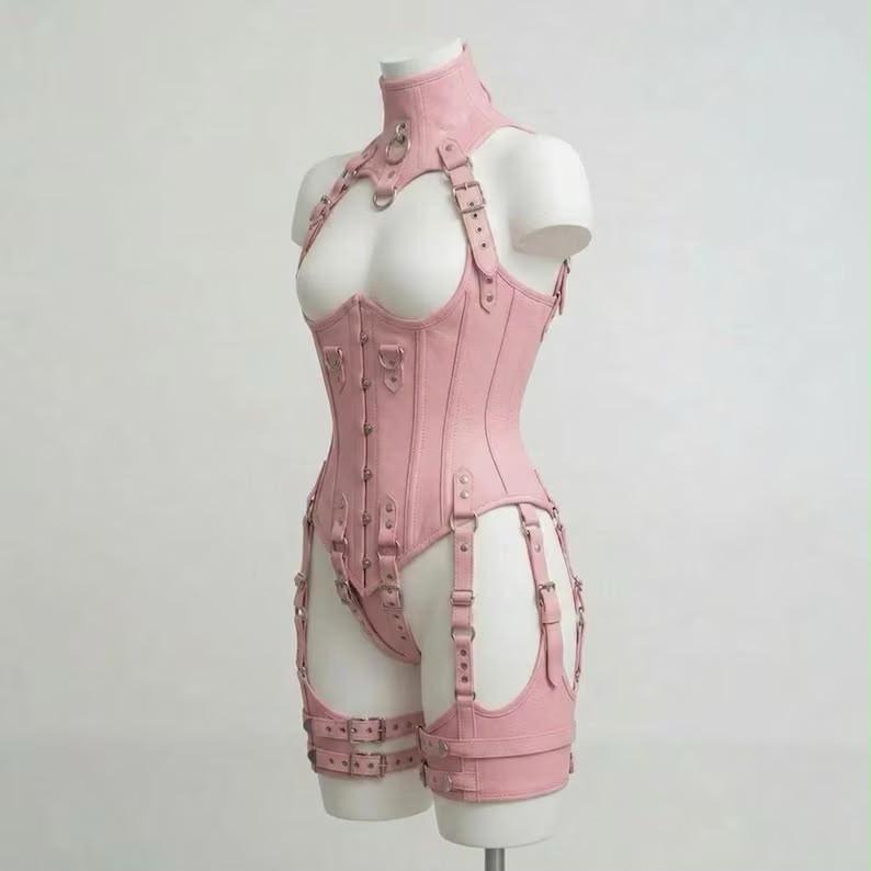 Women’s Leather Corset Harness Bodysuit Gothic Buckle Bustier Steampunk Fetish
