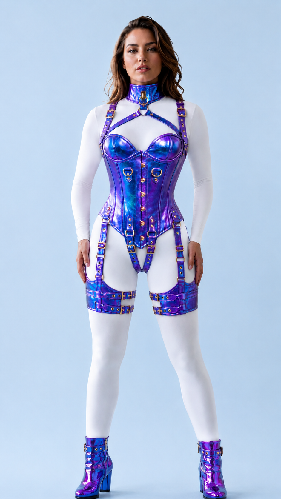 Women’s HOLOGRAPHIC PU Leather Corset Set