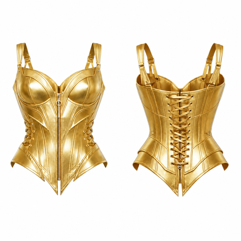 Leather Corset – Front Zip & Lace Back Waist Shaper-USA Pattern