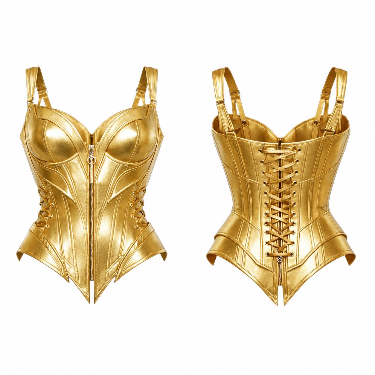 Leather Corset – Front Zip & Lace Back Waist Shaper-USA Pattern