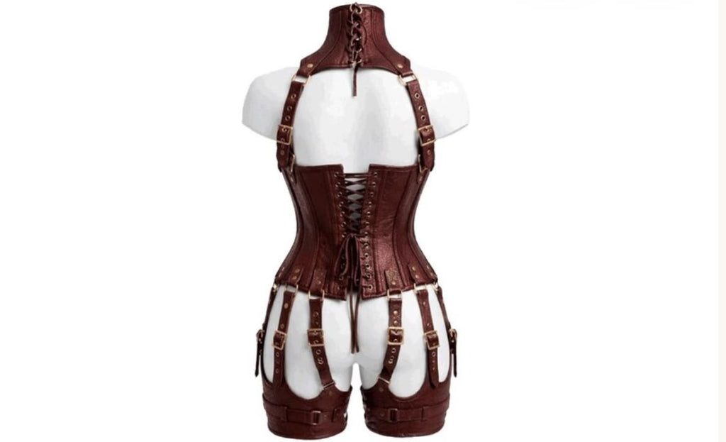 Women’s Leather Corset Harness Bodysuit Gothic Buckle Bustier Steampunk Fetish