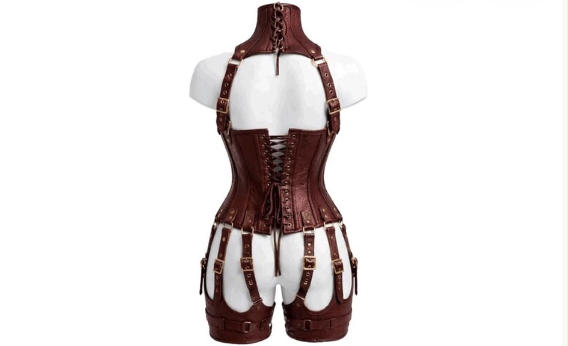 Women’s Leather Corset Harness Bodysuit Gothic Buckle Bustier Steampunk Fetish